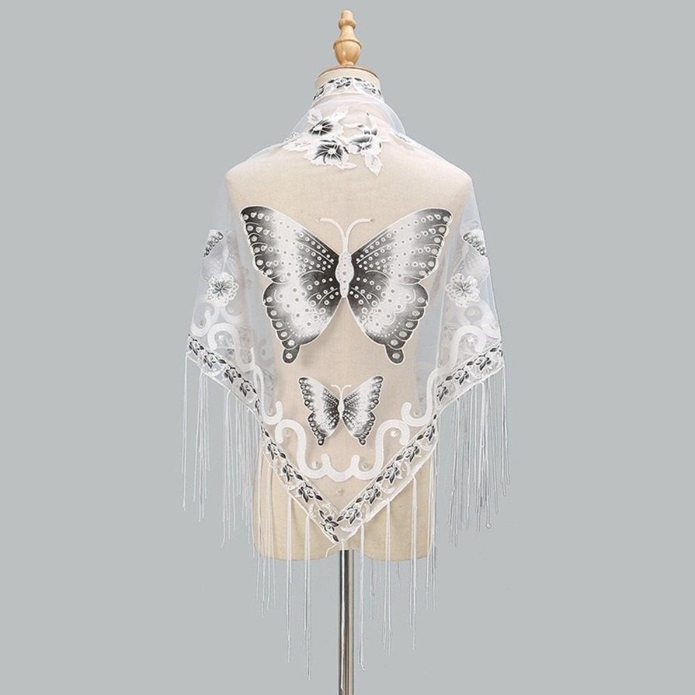 Embroidery Shawl - 럭셔리 플라워 레이스 속이 비치는 스카프