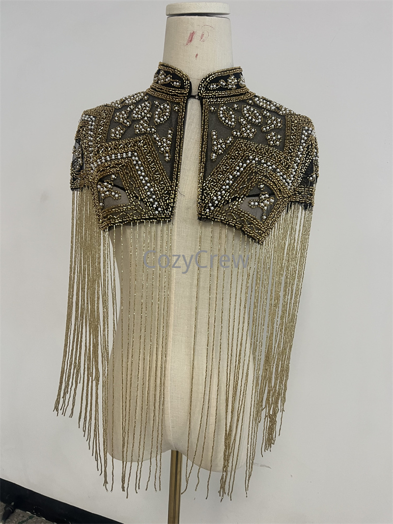 Embroidery Shawl - 레트로 럭셔리 스팽글 비즈 장식 프린지