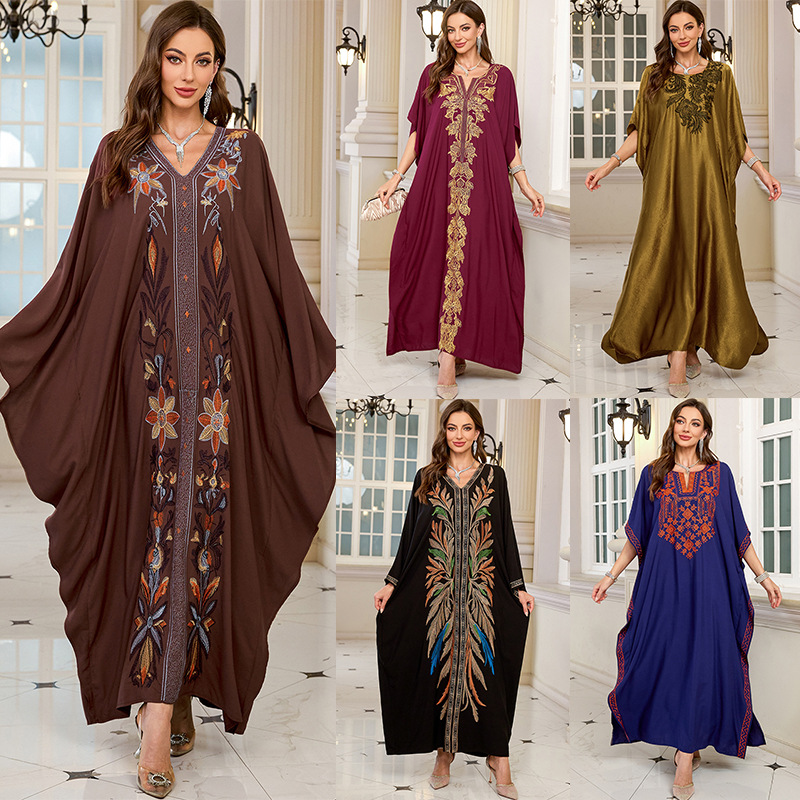 Embroidery Abaya - 여성 자수 롱 카프탄 플러스 사이즈