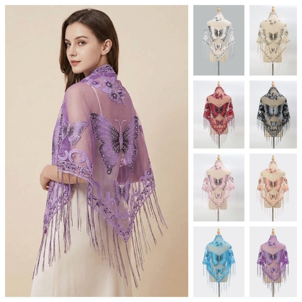 럭셔리 플라워 레이스 속이 비치는 스카프 나비 자수 태 - Embroidery Shawl 리뷰 및 가격