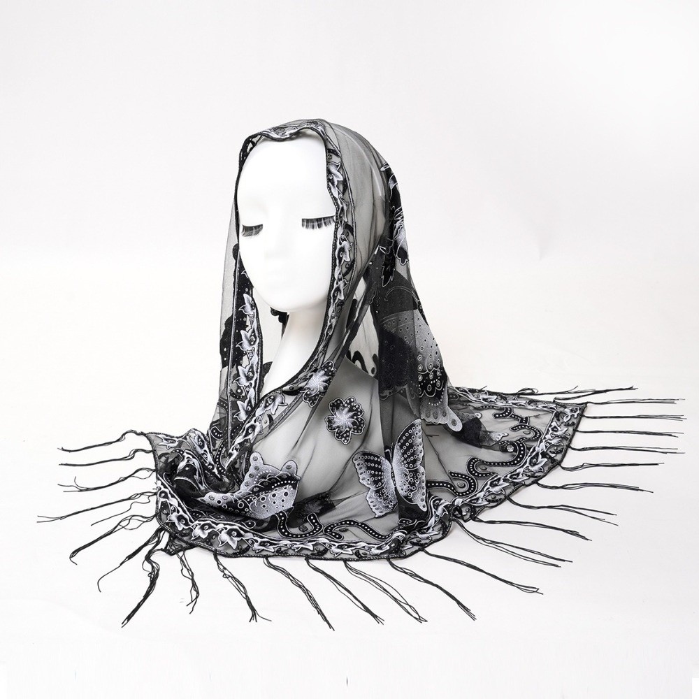 럭셔리 플라워 레이스 속이 비치는 스카프 나비 자수 태 - Embroidery Shawl 리뷰 및 가격