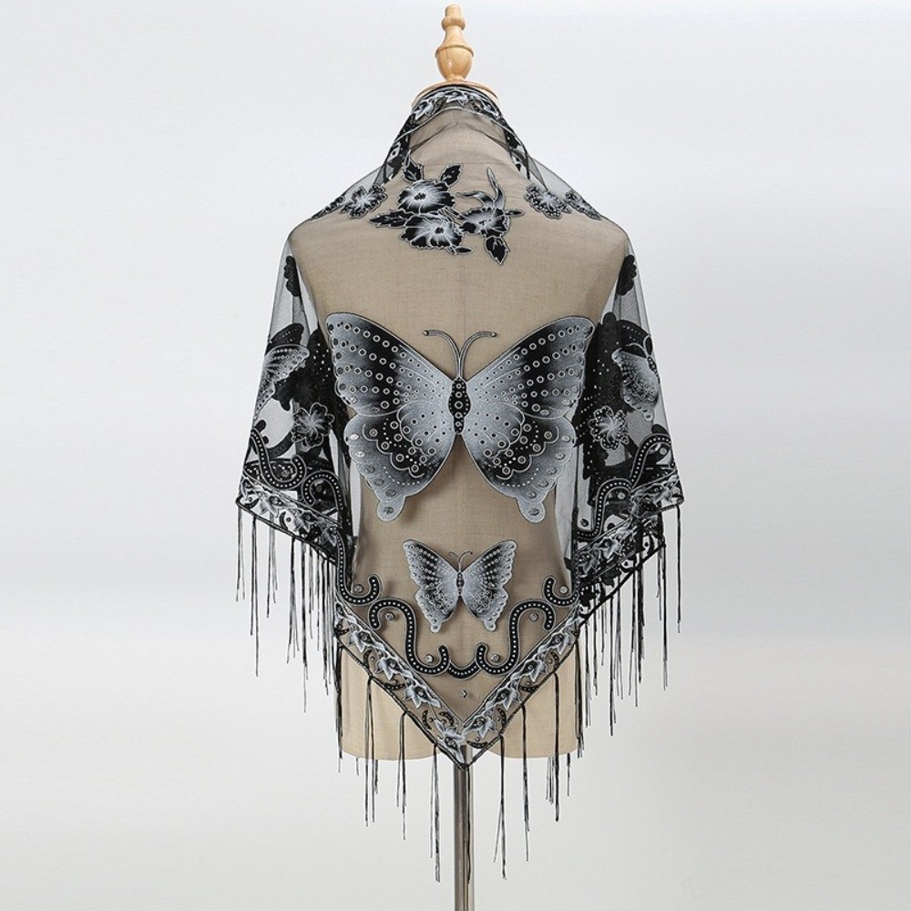럭셔리 플라워 레이스 속이 비치는 스카프 나비 자수 태 - Embroidery Shawl 리뷰 및 가격