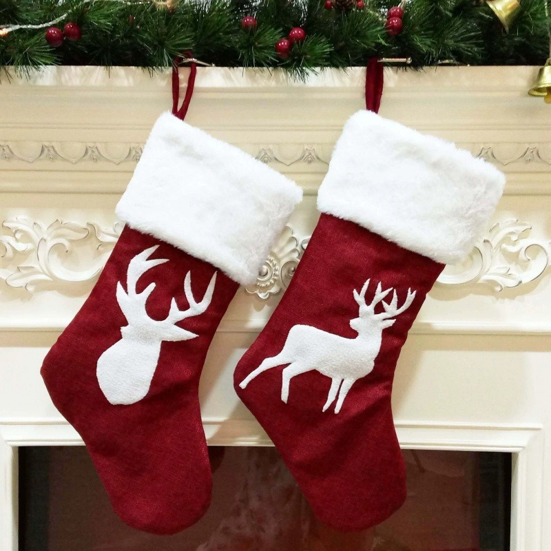 빨간 산타 양말 엘크 눈송이 선물 가방 크리스마스 자수 - Embroidery Xmas Stocking 리뷰 및 가격