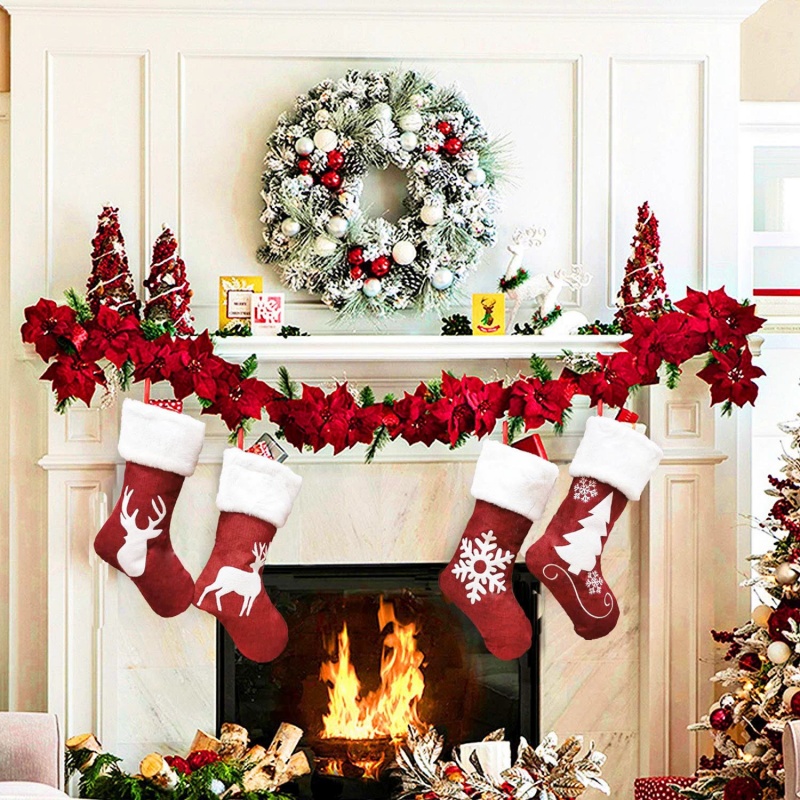 빨간 산타 양말 엘크 눈송이 선물 가방 크리스마스 자수 - Embroidery Xmas Stocking 리뷰 및 가격