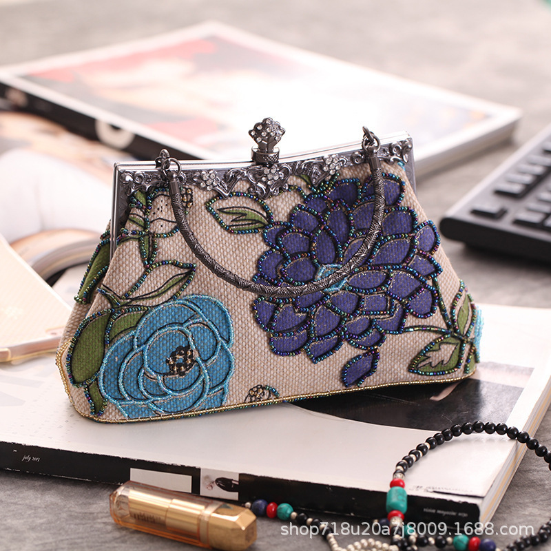 중국풍 자수 꽃무늬 여성 비즈 이브닝 파우치 신부 꽃  - Embroidery Frame 리뷰 및 가격