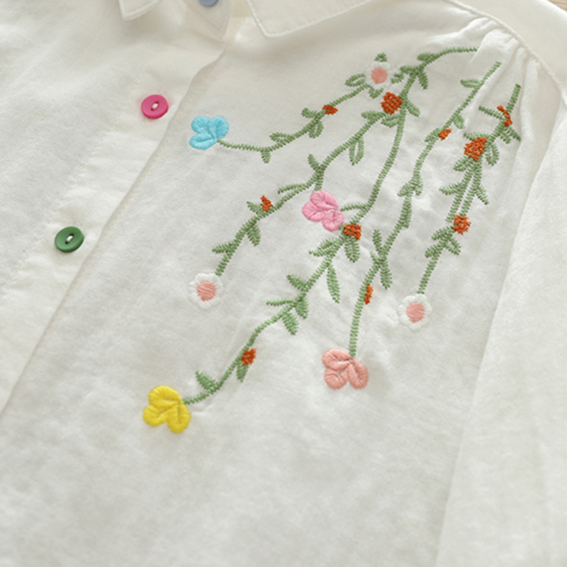 가을 더블 레이어 코튼 긴팔 블라우스 여성 의류 예술적 - Embroidery Artist 리뷰 및 가격