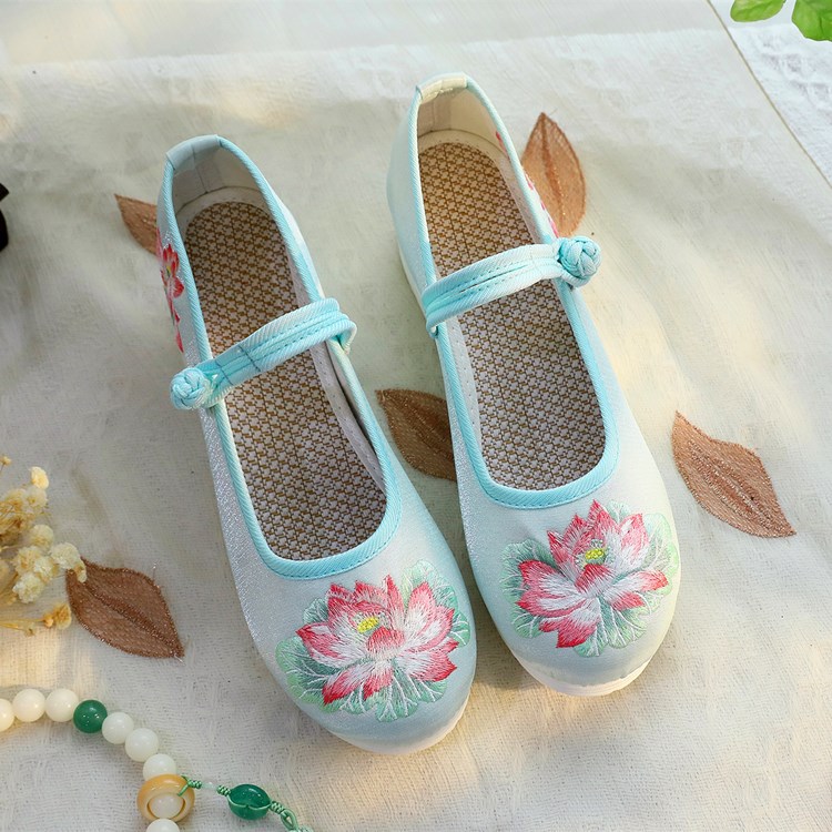 2026 여성용 흰색 & 녹색 연꽃 자수 웨지 힐 메리 - Embroidery Print 리뷰 및 가격
