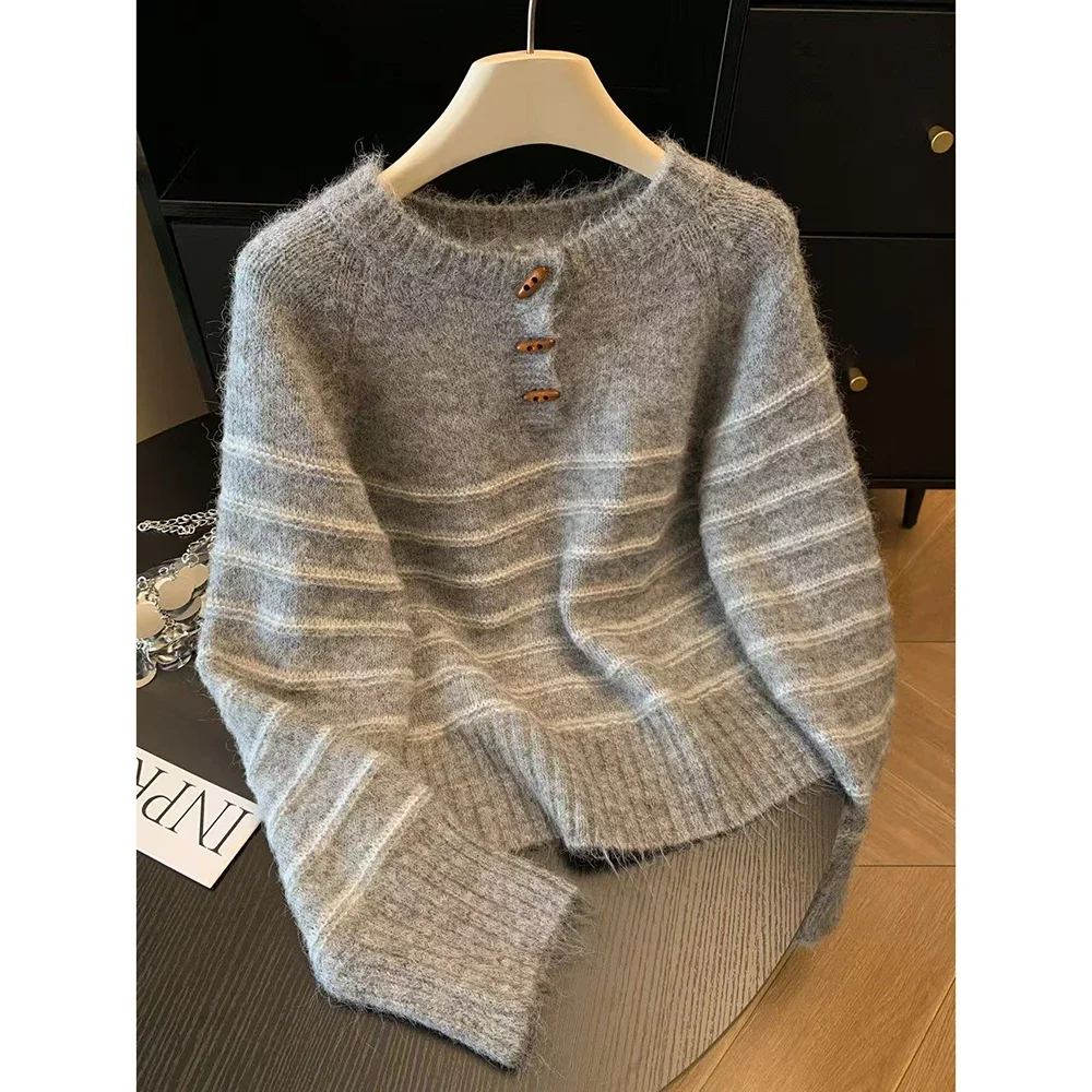 가을 겨울 여성용 스트라이프 울 캐시미어 스웨터, 루즈 - Embroidery A 리뷰 및 가격