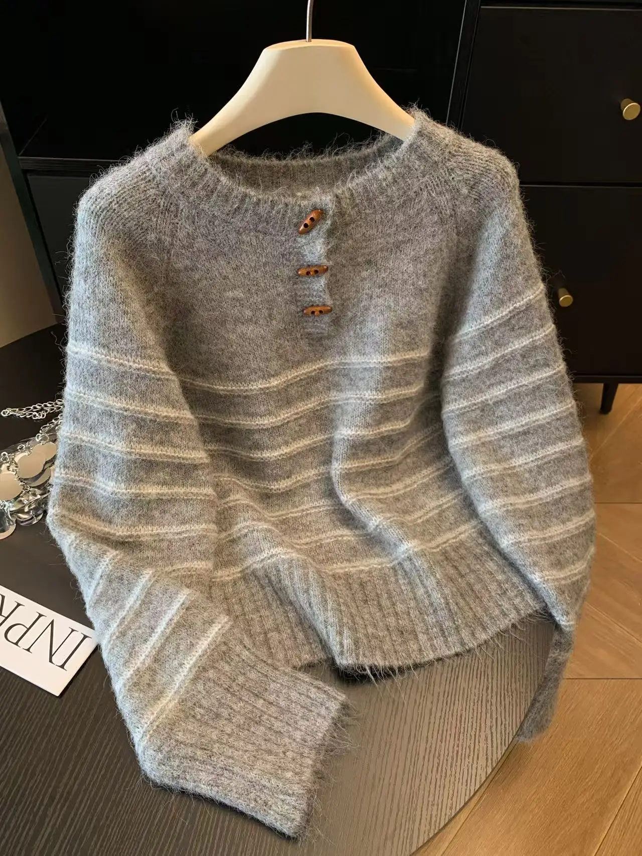 가을 겨울 여성용 스트라이프 울 캐시미어 스웨터, 루즈 - Embroidery A 리뷰 및 가격