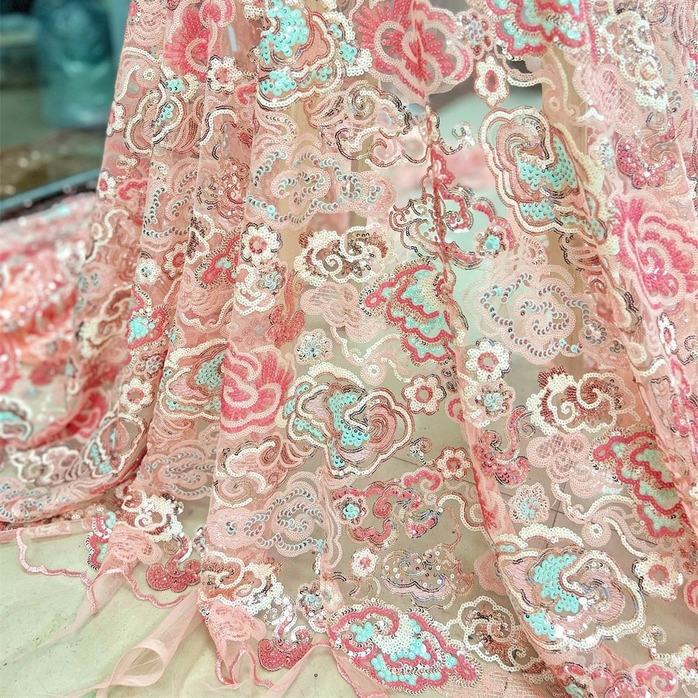 2 야드/로트 130cm 와이드 핑크 퍼플 꽃 자수 스 - Embroidery Needle 리뷰 및 가격