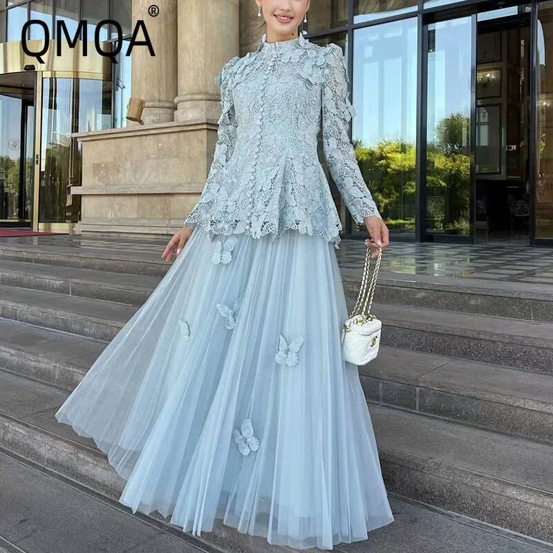 QMQA 여성용 우아한 2 종 세트, 자수 긴팔 탑,  - Embroidery Underlay 리뷰 및 가격