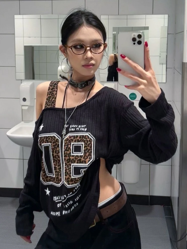 Y2K 패치워크 레오파드 프린트 티셔츠 여성 루즈핏 스 - Embroidery Print 리뷰 및 가격