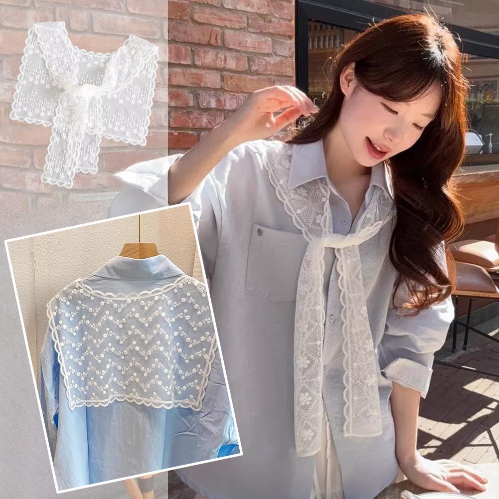 여성을위한 프랑스 레이스 숄 스카프 우아한 속이 빈 꽃 - Embroidery Shawl 리뷰 및 가격