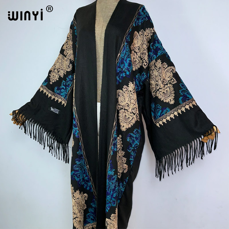 윈이 겨울 여성 태슬 파시미나 자수 롱 코트 무슬림 여 - Embroidery Abaya 리뷰 및 가격