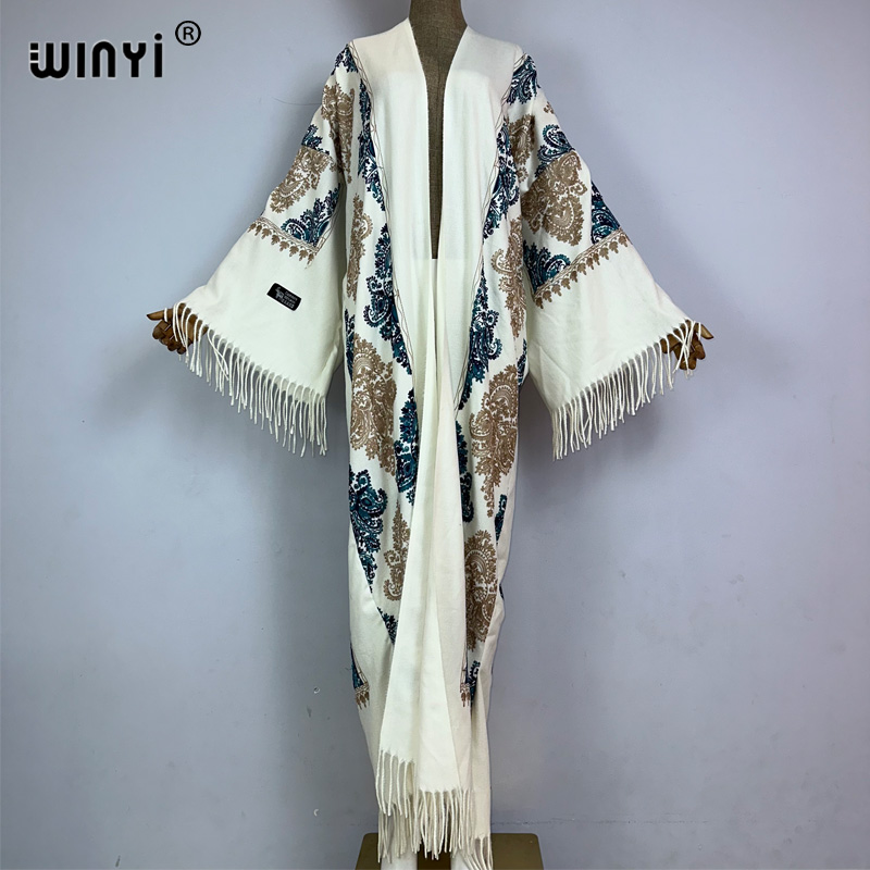 윈이 겨울 여성 태슬 파시미나 자수 롱 코트 무슬림 여 - Embroidery Abaya 리뷰 및 가격