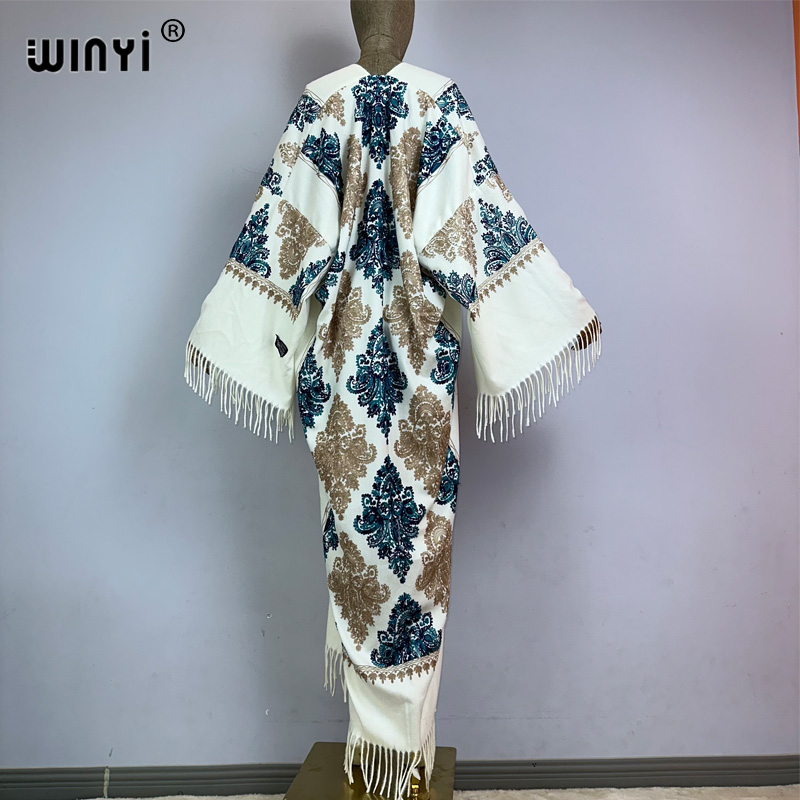 윈이 겨울 여성 태슬 파시미나 자수 롱 코트 무슬림 여 - Embroidery Abaya 리뷰 및 가격