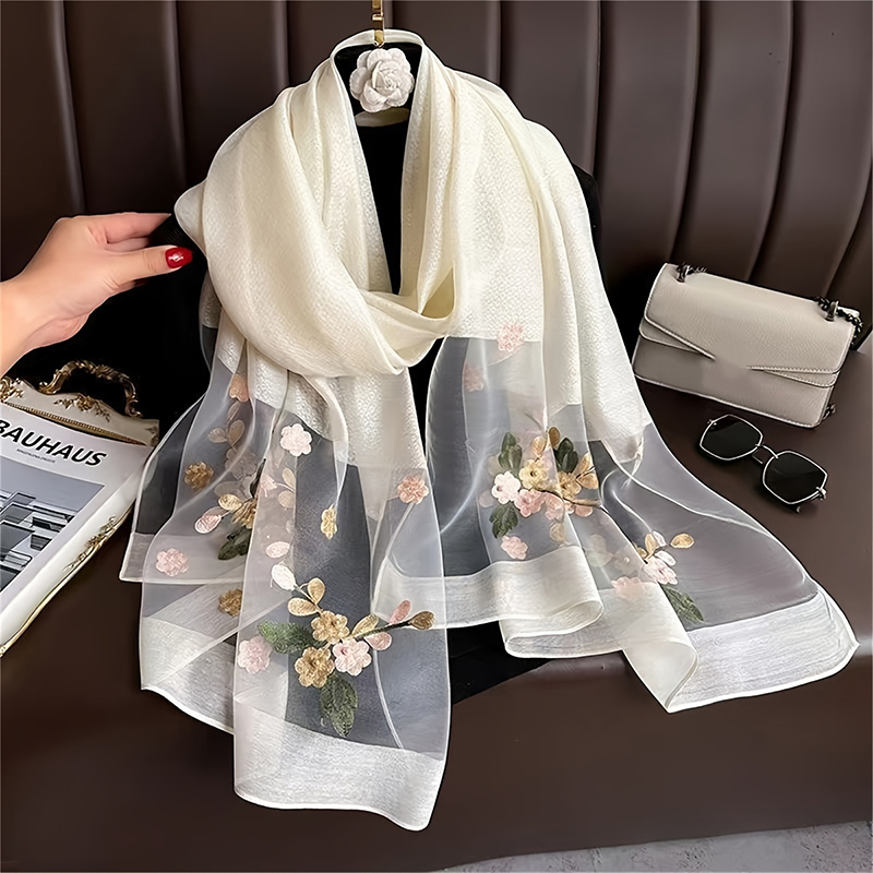 여성 실크 울 스카프 꽃 자수 Hijab 여성 풀라 봄 - Embroidery Shawl 리뷰 및 가격