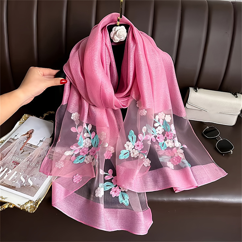 여성 실크 울 스카프 꽃 자수 Hijab 여성 풀라 봄 - Embroidery Shawl 리뷰 및 가격