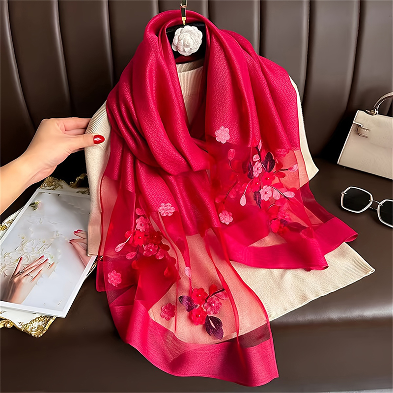 여성 실크 울 스카프 꽃 자수 Hijab 여성 풀라 봄 - Embroidery Shawl 리뷰 및 가격