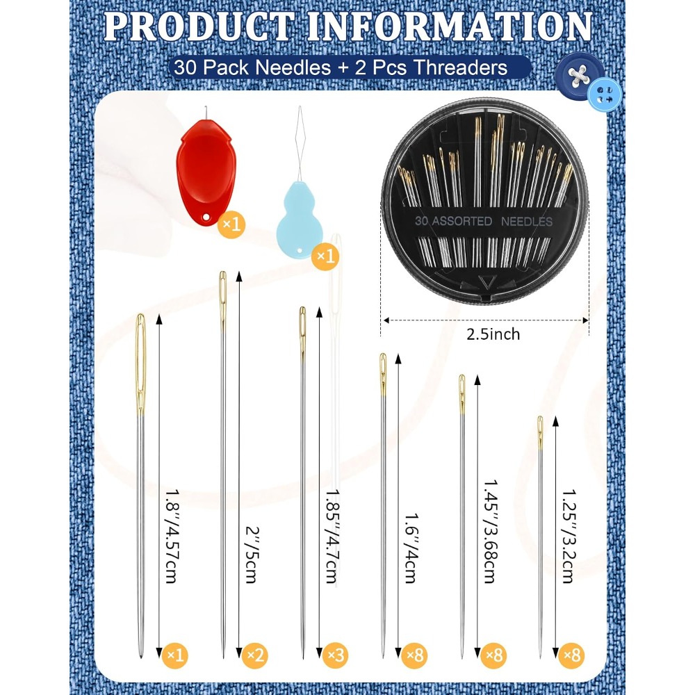 30개 스틸 손바느질 바늘 세트 6가지 사이즈 큰 눈구 - Embroidery Needle 리뷰 및 가격