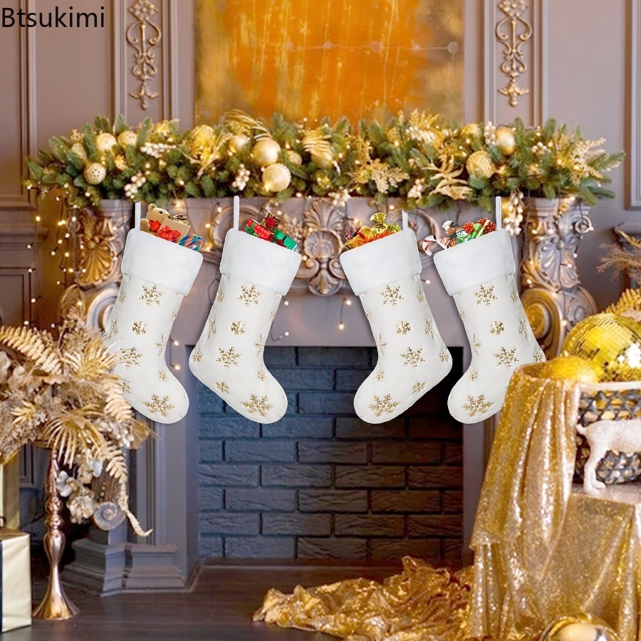 새로운 2026 화이트 플러시 스탬핑 골드 실버 자수  - Embroidery Xmas Stocking 리뷰 및 가격