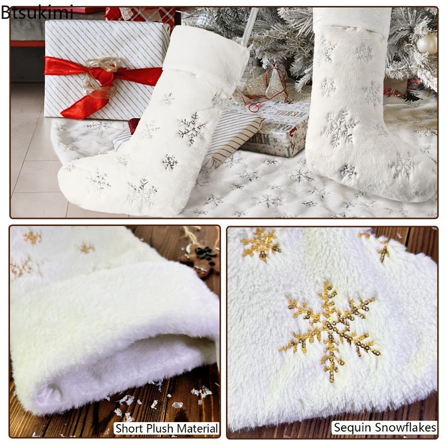 새로운 2026 화이트 플러시 스탬핑 골드 실버 자수  - Embroidery Xmas Stocking 리뷰 및 가격