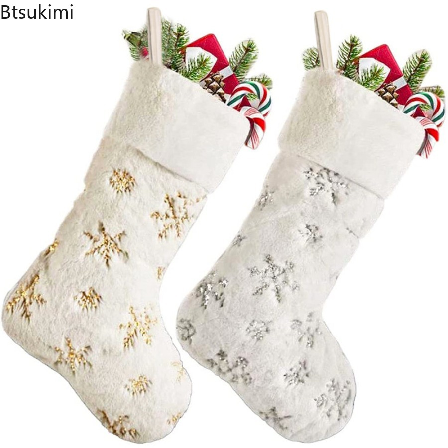 새로운 2026 화이트 플러시 스탬핑 골드 실버 자수  - Embroidery Xmas Stocking 리뷰 및 가격