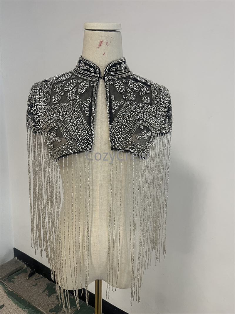 레트로 럭셔리 스팽글 비즈 장식 프린지 태슬 숏 숄 재 - Embroidery Shawl 리뷰 및 가격