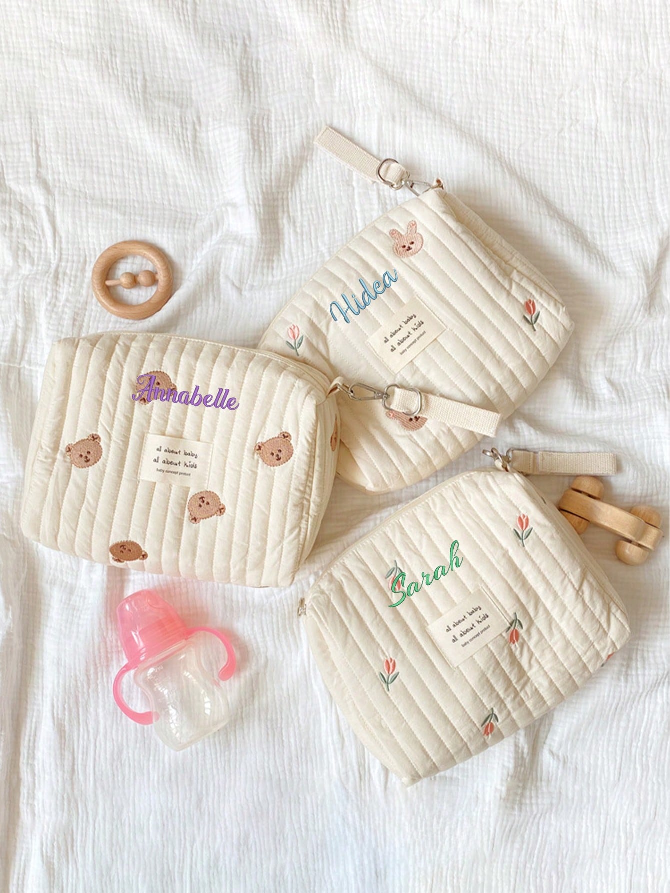 맞춤 이름 자수 아기 기저귀 가방 퀼트 수납 파우치 귀 - Embroidery Quilting 리뷰 및 가격